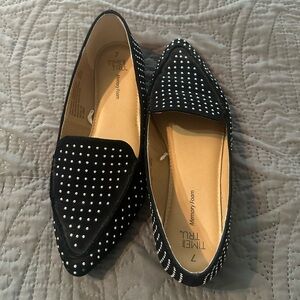 Time and Tru. Black flats with silver studs. Memory foam. Size 7
